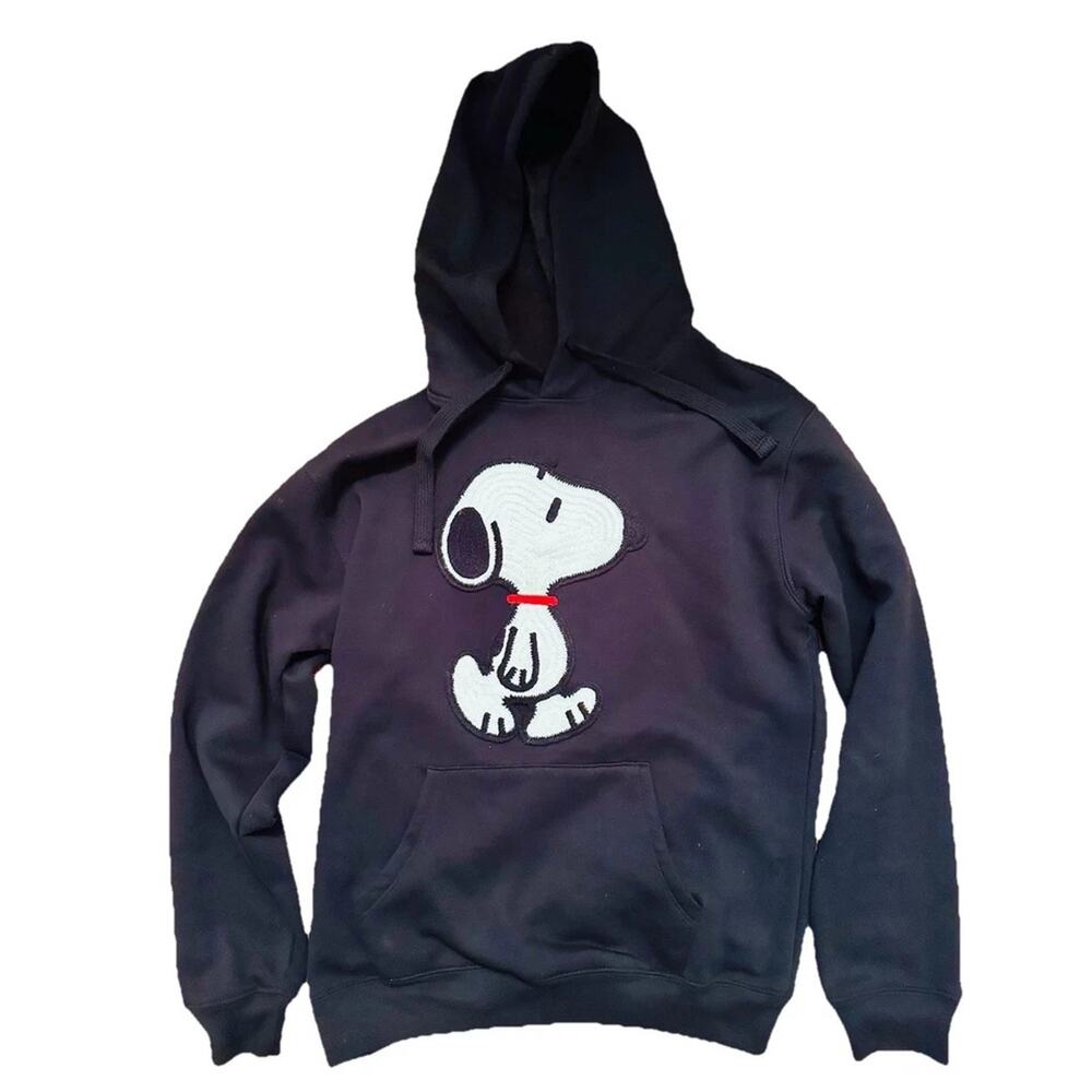 Peanuts Snoopy Black White Hoodie Sweatshirt Embroidered 2XL Pocket Stretch - Picture 2 of 7
